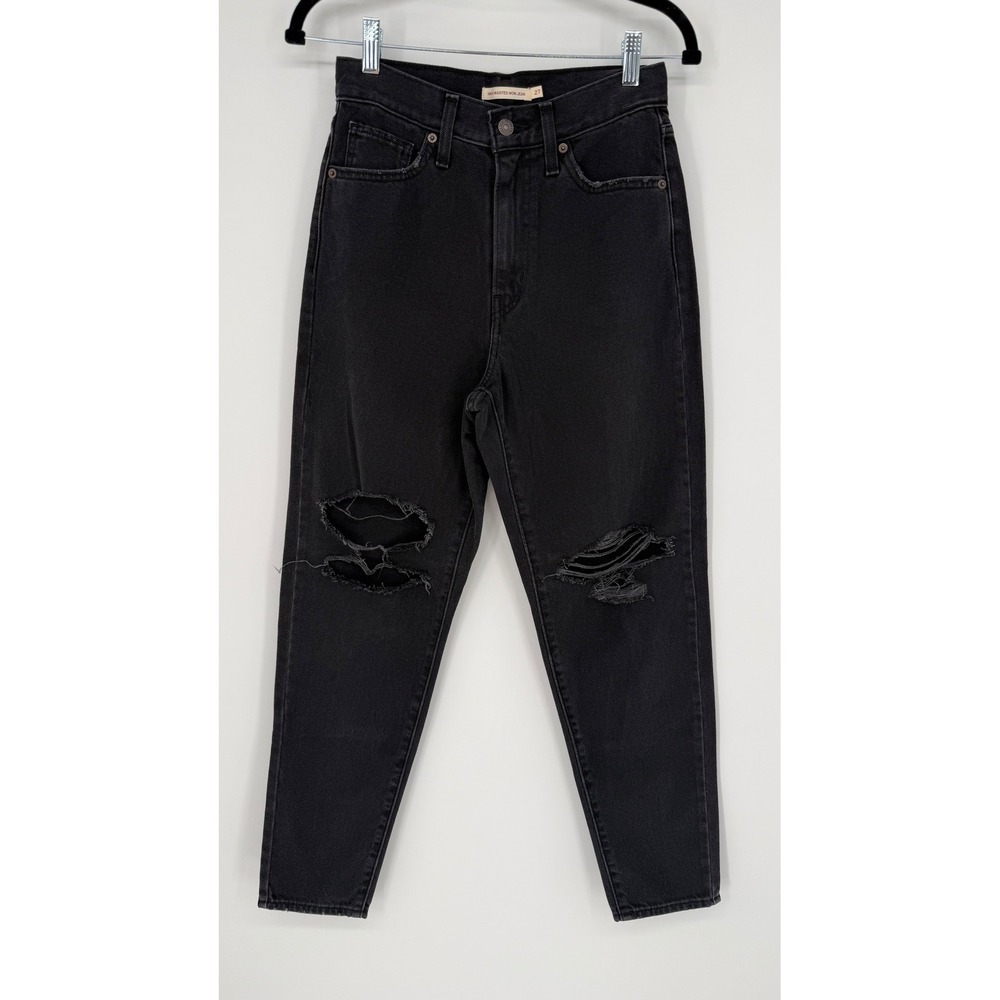 LEVI'S DISTRESSED WASHED BLACK HIGH WAISTED MOM JEAN 27